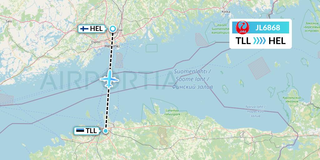 JL6868 Japan Airlines Flight Map: Tallinn to Helsinki