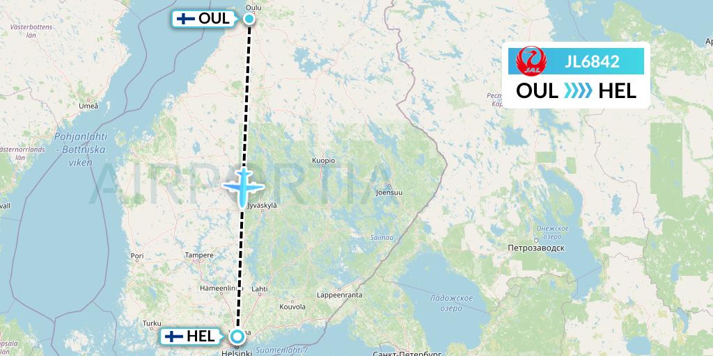 JL6842 Japan Airlines Flight Map: Oulu to Helsinki