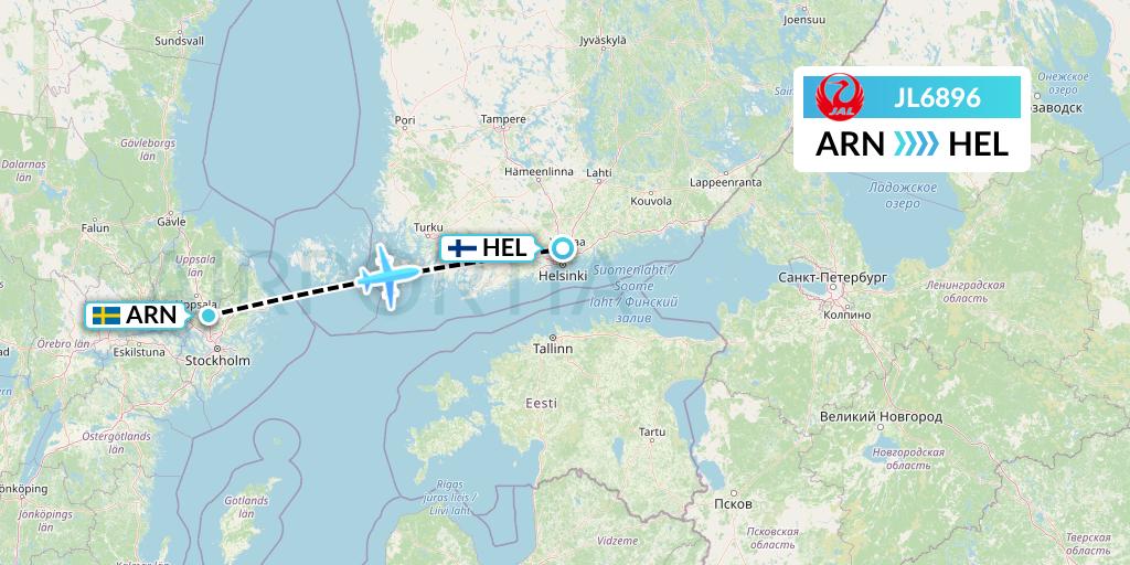 JL6896 Japan Airlines Flight Map: Stockholm to Helsinki