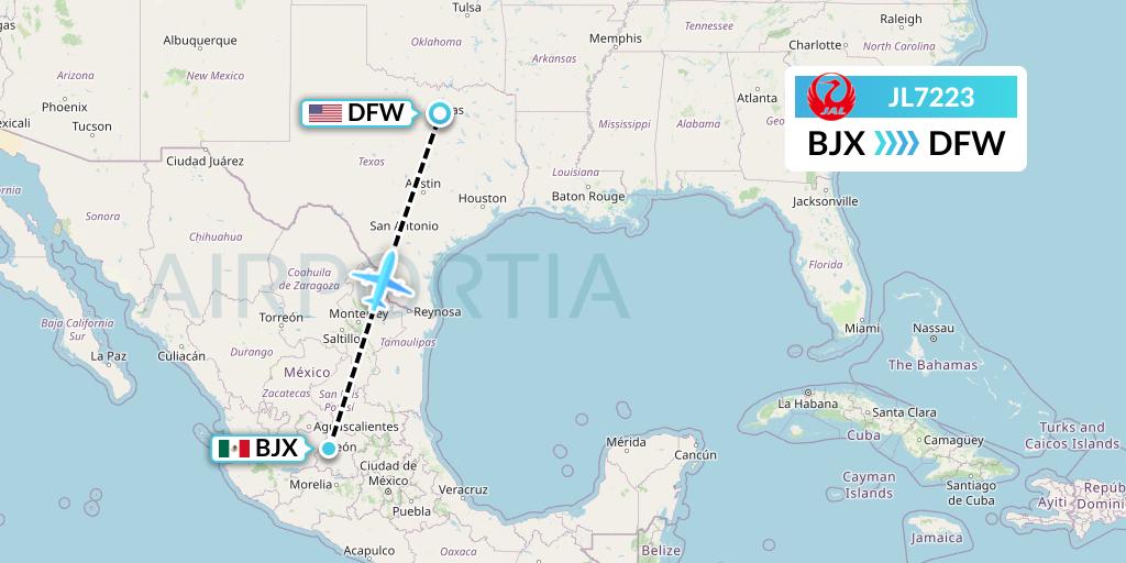 JL7223 Japan Airlines Flight Map: Silao to Dallas