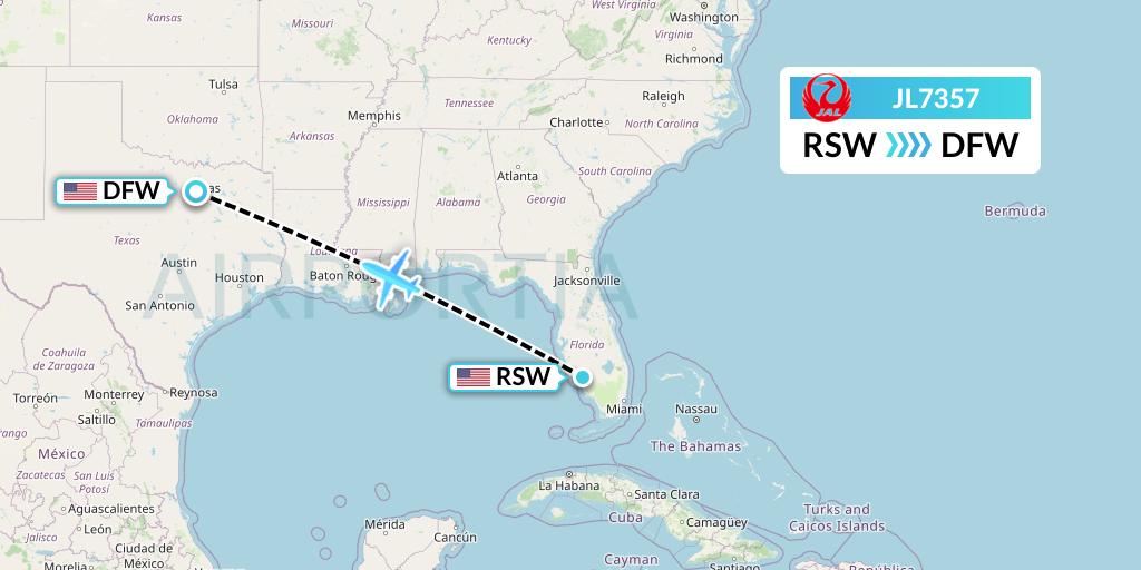 JL7357 Japan Airlines Flight Map: Fort Myers to Dallas