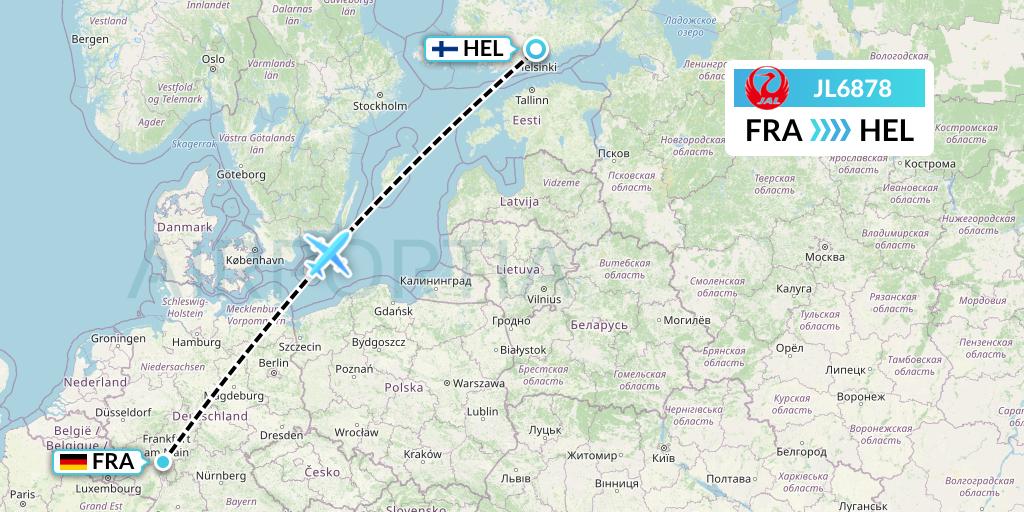 JL6878 Japan Airlines Flight Map: Frankfurt to Helsinki