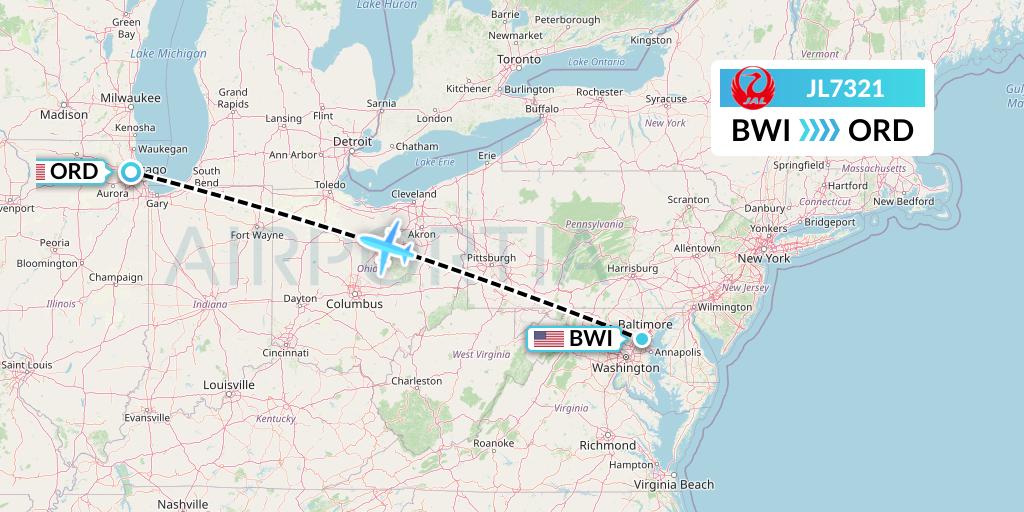 JL7321 Flight Status Japan Airlines Baltimore to Chicago (JAL7321)