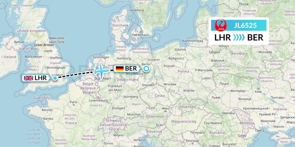 JL6525 Japan Airlines Flight Map: London to Berlin