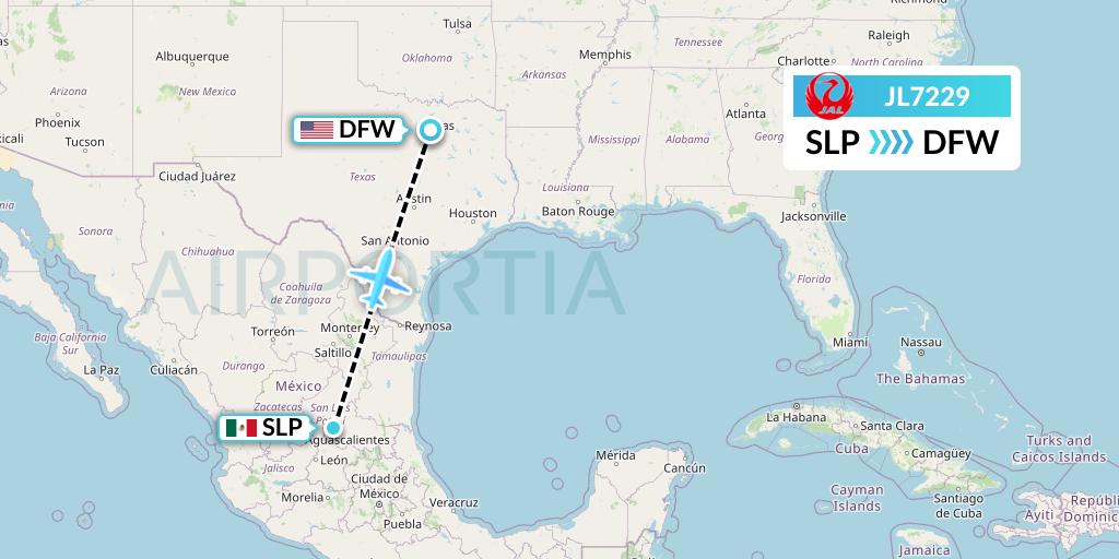 JL7229 Japan Airlines Flight Map: San Luis Potosi to Dallas