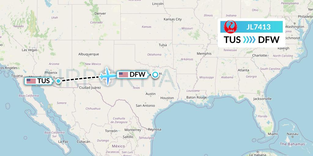 JL7413 Japan Airlines Flight Map: Tucson to Dallas