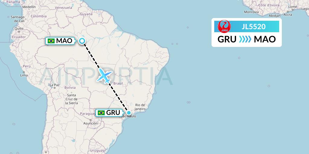 JL5520 Japan Airlines Flight Map: Sao Paulo to Manaus