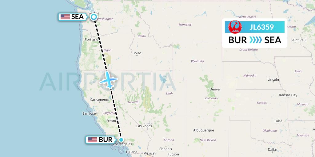 JL6359 Japan Airlines Flight Map: Burbank to Seattle