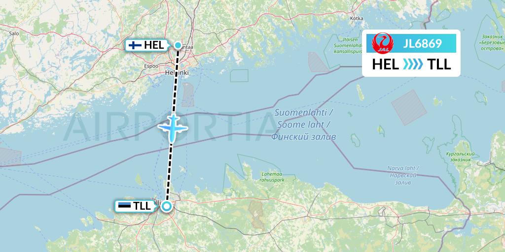 JL6869 Japan Airlines Flight Map: Helsinki to Tallinn