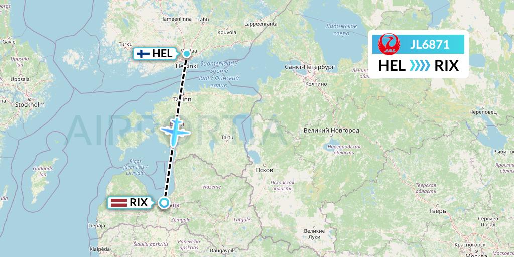 JL6871 Japan Airlines Flight Map: Helsinki to Riga