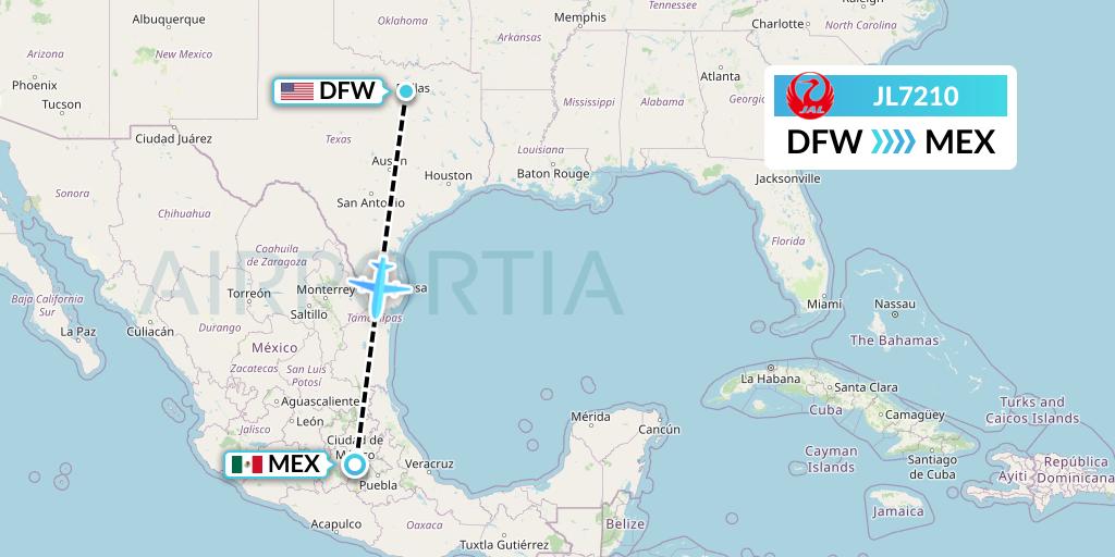 JL7210 Japan Airlines Flight Map: Dallas to Mexico City