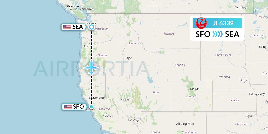 JL6339 Japan Airlines Flight Map: San Francisco to Seattle