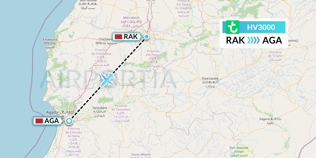 HV3000 Transavia Flight Map: Marrakesh to Agadir
