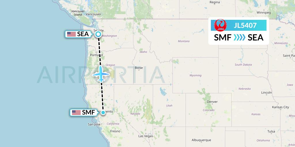 JL5407 Japan Airlines Flight Map: Sacramento to Seattle