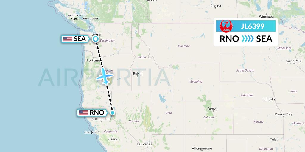 JL6399 Japan Airlines Flight Map: Reno to Seattle