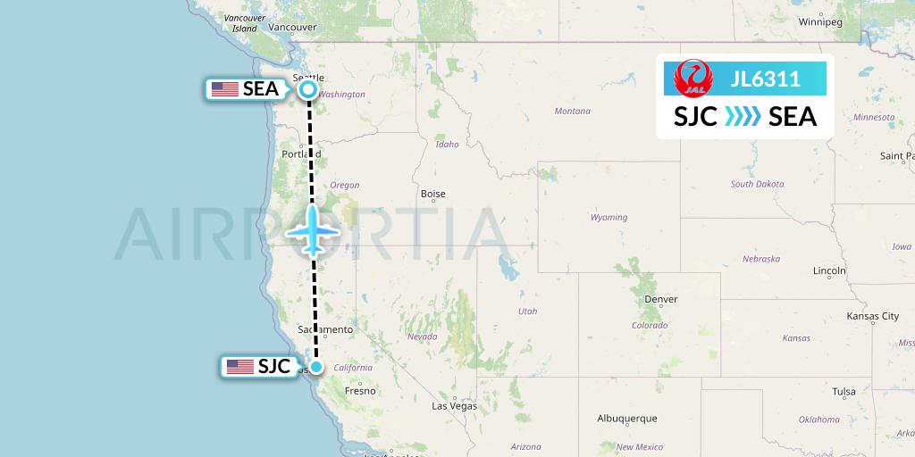 JL6311 Japan Airlines Flight Map: San Jose to Seattle