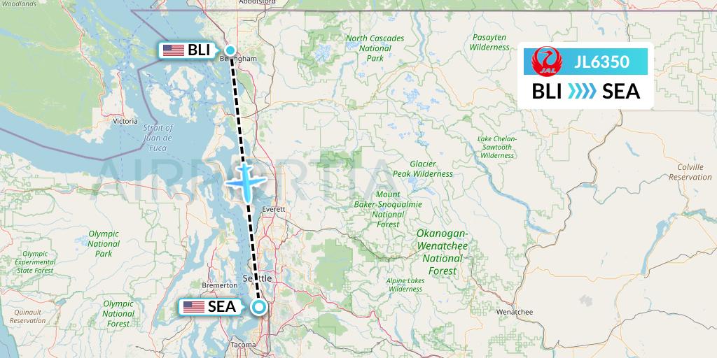 JL6350 Japan Airlines Flight Map: Bellingham to Seattle