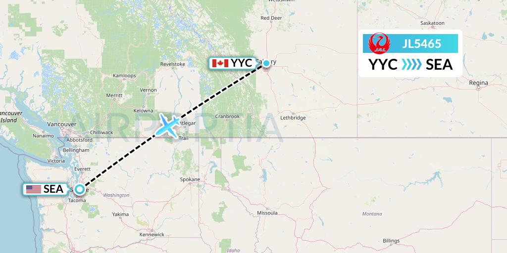 JL5465 Japan Airlines Flight Map: Calgary to Seattle