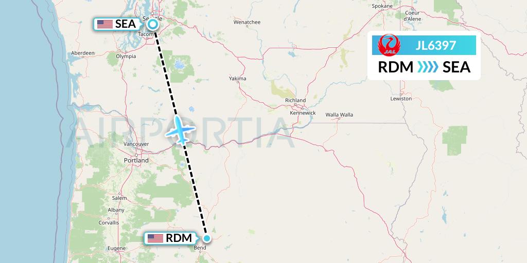 JL6397 Japan Airlines Flight Map: Redmond to Seattle