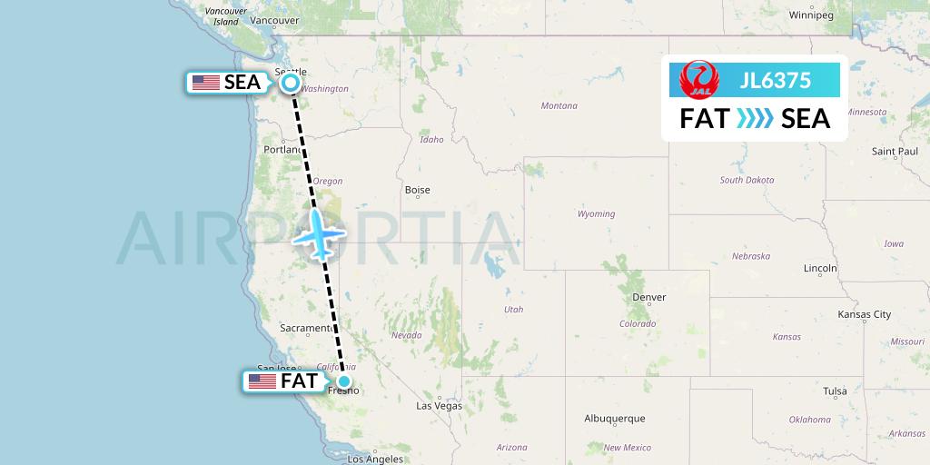 JL6375 Japan Airlines Flight Map: Fresno to Seattle