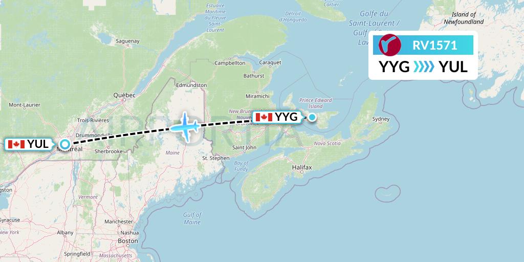 RV1571 Air Canada Rouge Flight Map: Charlottetown to Montreal