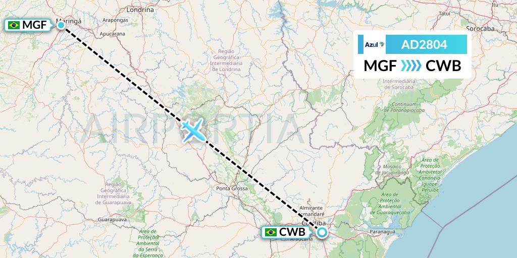 AD2804 Azul Brazilian Airlines Flight Map: Maringa to Curitiba