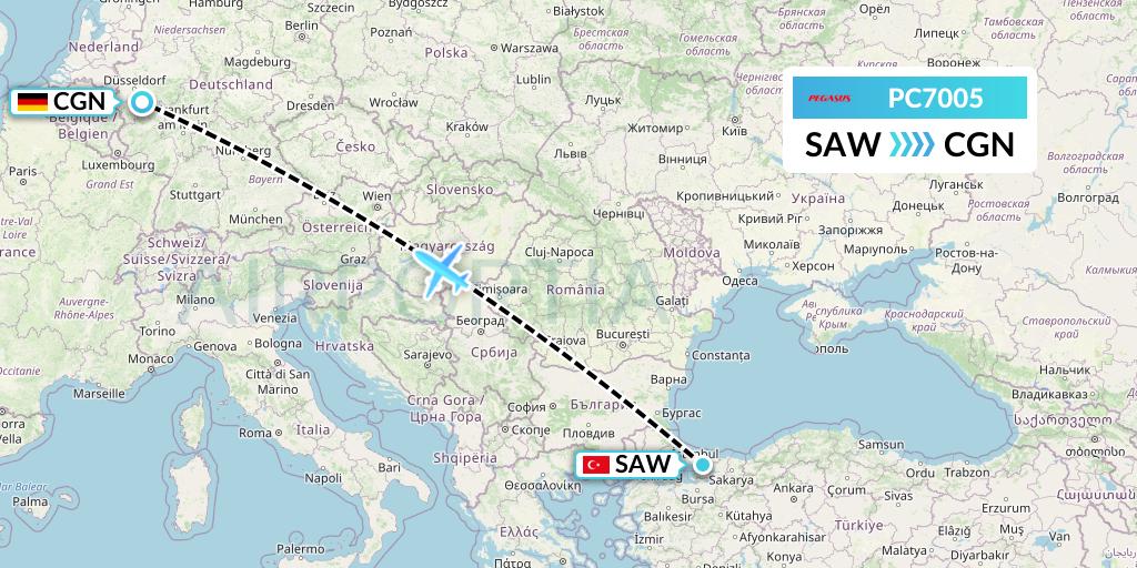 PC7005 Pegasus Airlines Flight Map: Istanbul to Cologne