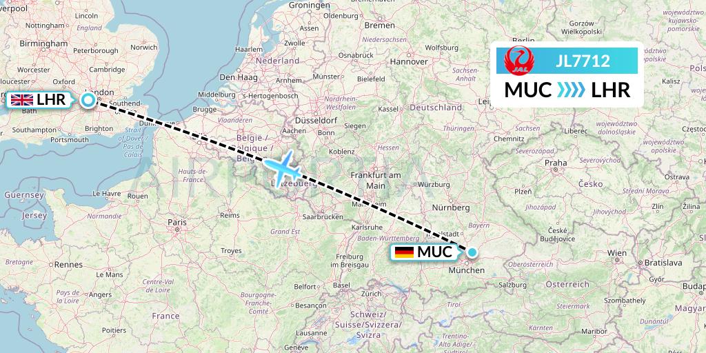JL7712 Japan Airlines Flight Map: Munich to London