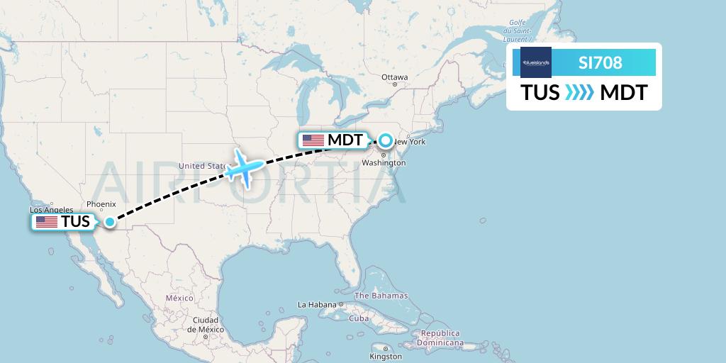 SI708 Blue Islands Flight Map: Tucson to Harrisburg