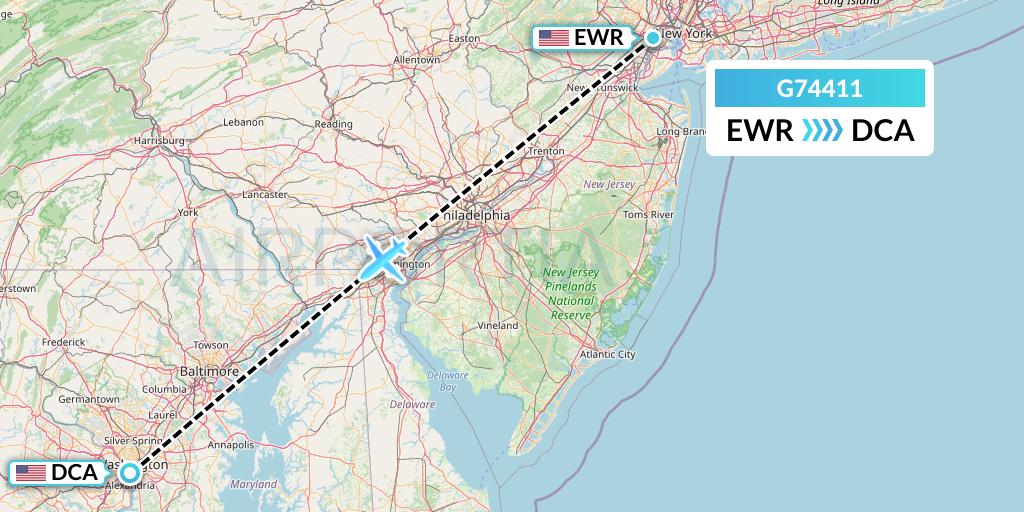 G74411 GoJet Flight Map: New York to Washington