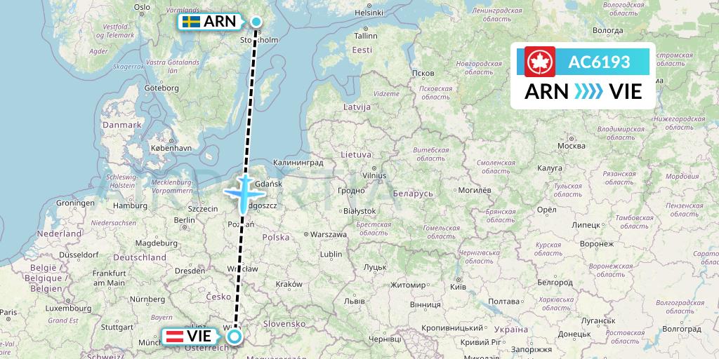AC6193 Air Canada Flight Map: Stockholm to Vienna