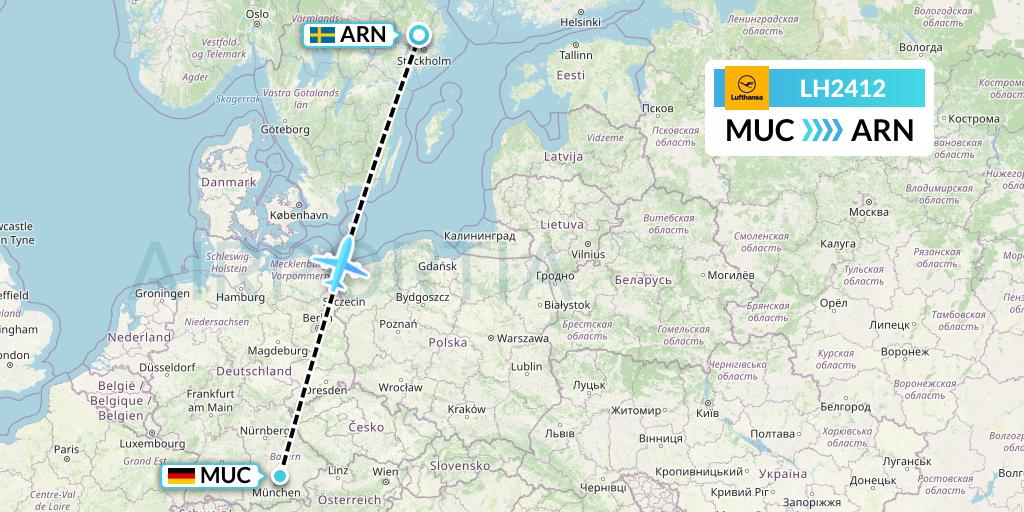 LH2412 Lufthansa Flight Map: Munich to Stockholm