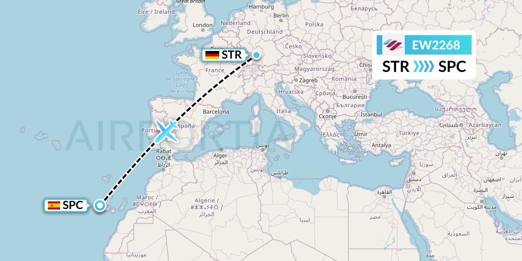 EW2268 Eurowings Flight Map: Stuttgart to La Palma