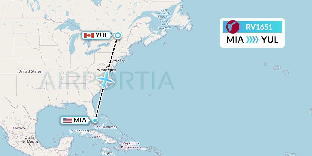 RV1651 Air Canada Rouge Flight Map: Miami to Montreal