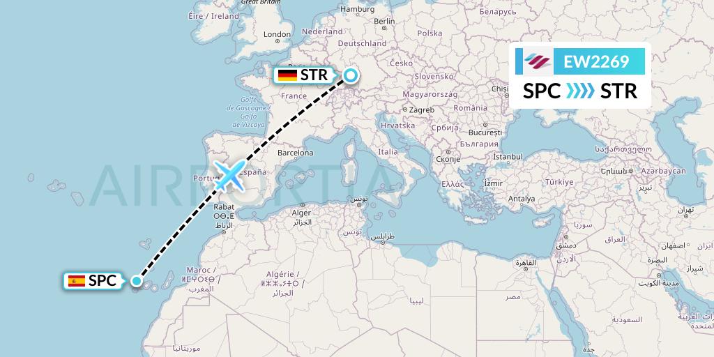 EW2269 Eurowings Flight Map: La Palma to Stuttgart