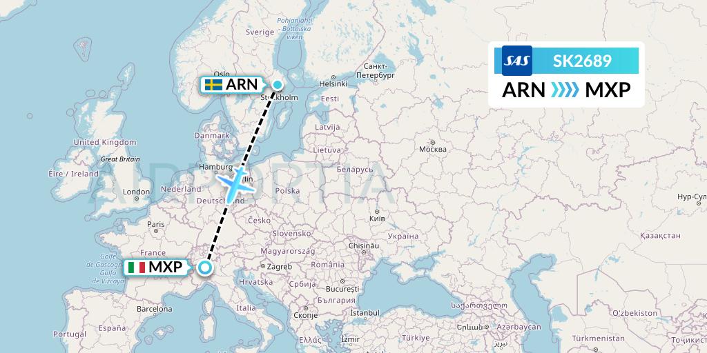 SK2689 SAS Flight Map: Stockholm to Milan