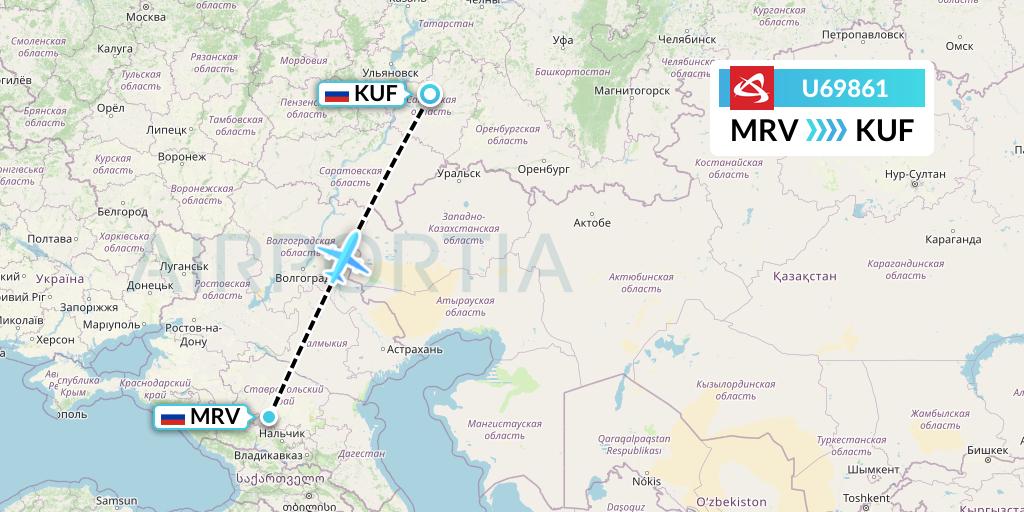 U69861 Ural Airlines Flight Map: Mineralnye Vody to Samara