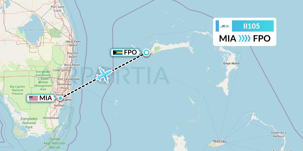 II105 IBC Airways Flight Map: Miami to Freeport