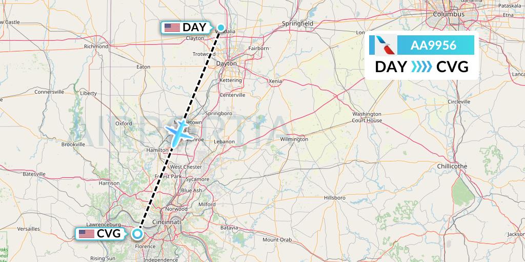AA9956 American Airlines Flight Map: Dayton to Cincinnati