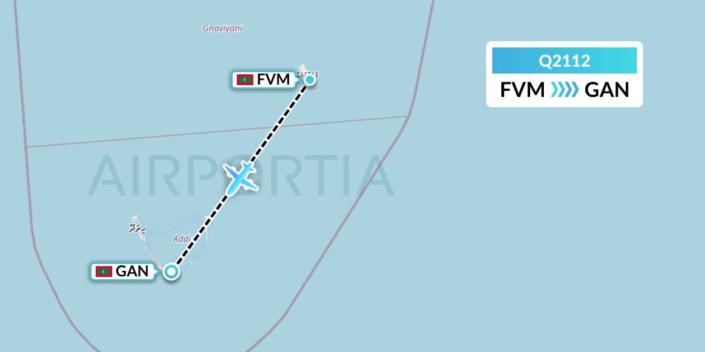 Q2112 Maldivian Flight Map: Fuvahmulah Island to Gan Island