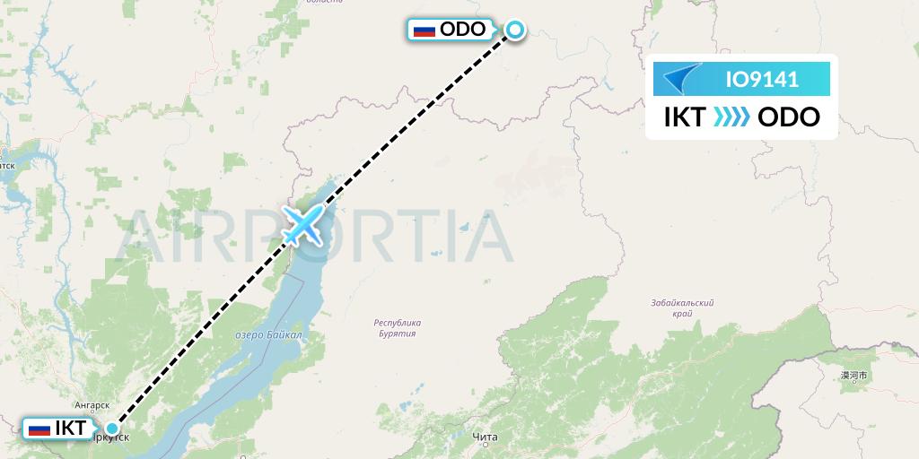 IO9141 IrAero Flight Map: Irkutsk to Bodaybo