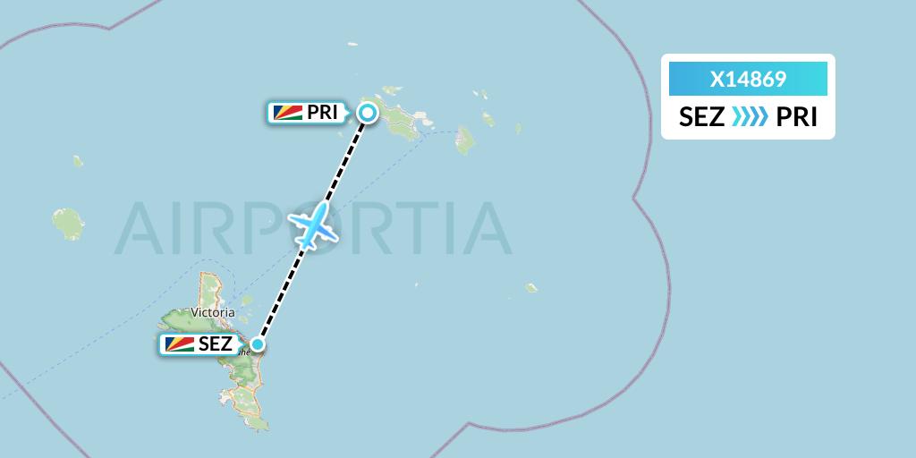X14869 Nik Airways Flight Map: Victoria to Praslin Island
