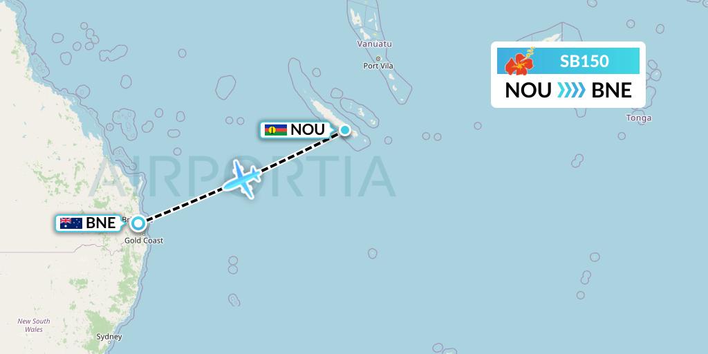 SB150 Aircalin Flight Map: Noumea to Brisbane