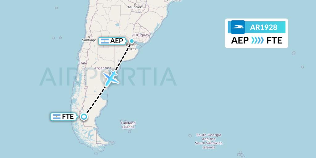 AR1928 Aerolineas Argentinas Flight Map: Buenos Aires to El Calafate