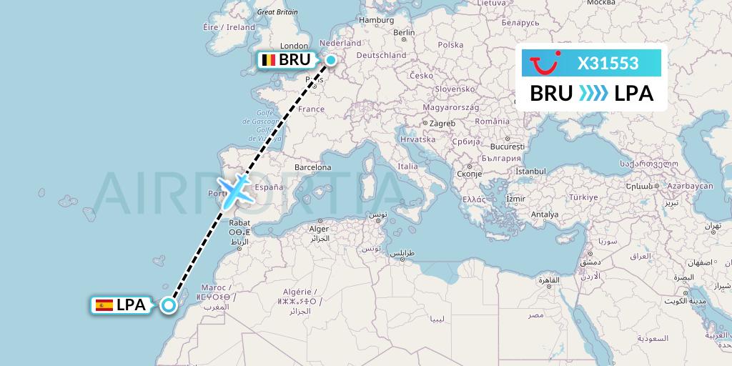 X31553 TUI fly Germany Flight Map: Brussels to Las Palmas