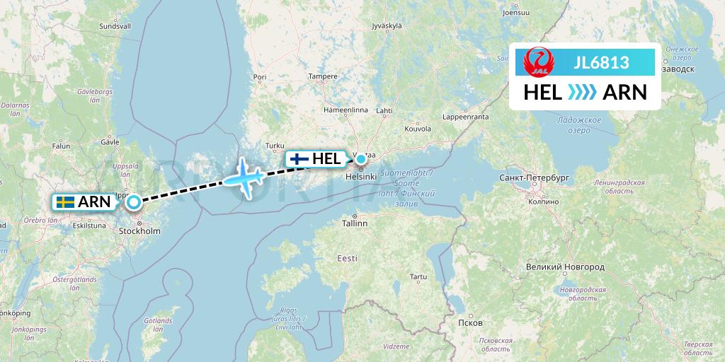 JL6813 Japan Airlines Flight Map: Helsinki to Stockholm