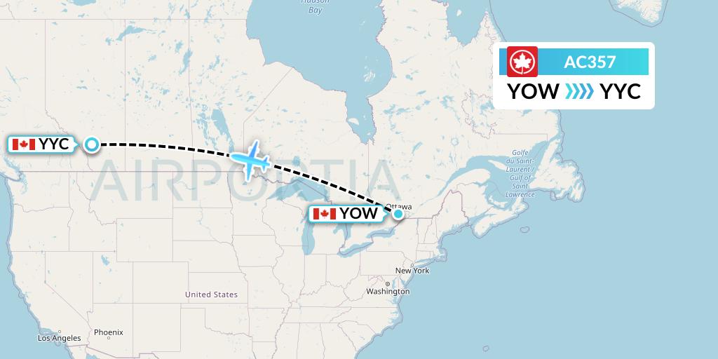 AC357 Air Canada Flight Map: Ottawa to Calgary