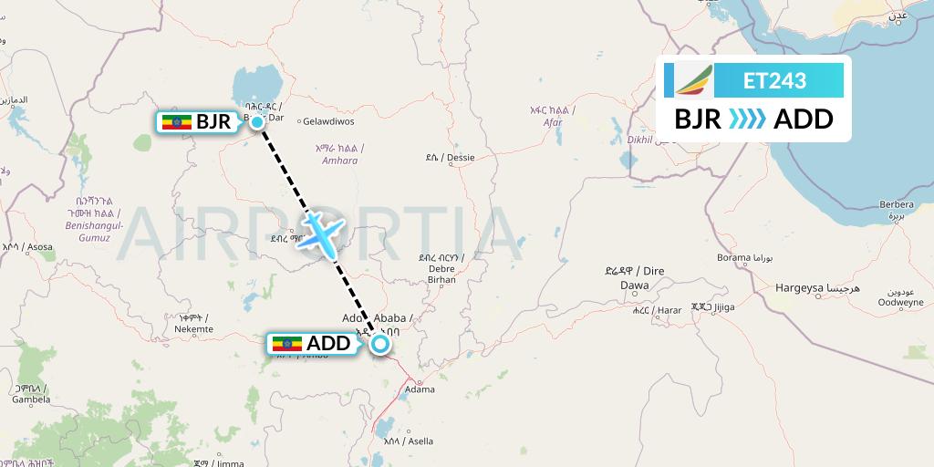 ET243 Ethiopian Airlines Flight Map: Bahir Dar to Addis Ababa