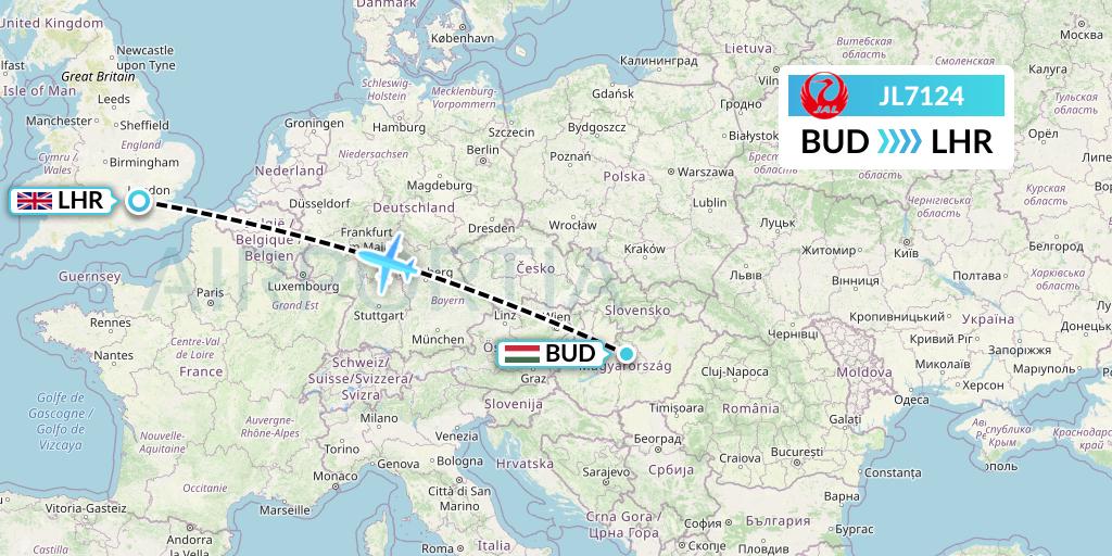 JL7124 Japan Airlines Flight Map: Budapest to London