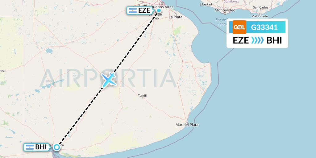 G33341 GOL Transportes Aeros Flight Map: Buenos Aires to Bahia Blanca